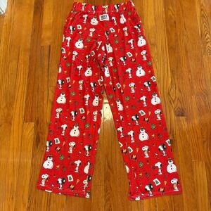 Brief Insanity Women Medium Pajama Pants Red Peanuts Snoopy Snowman Christmas